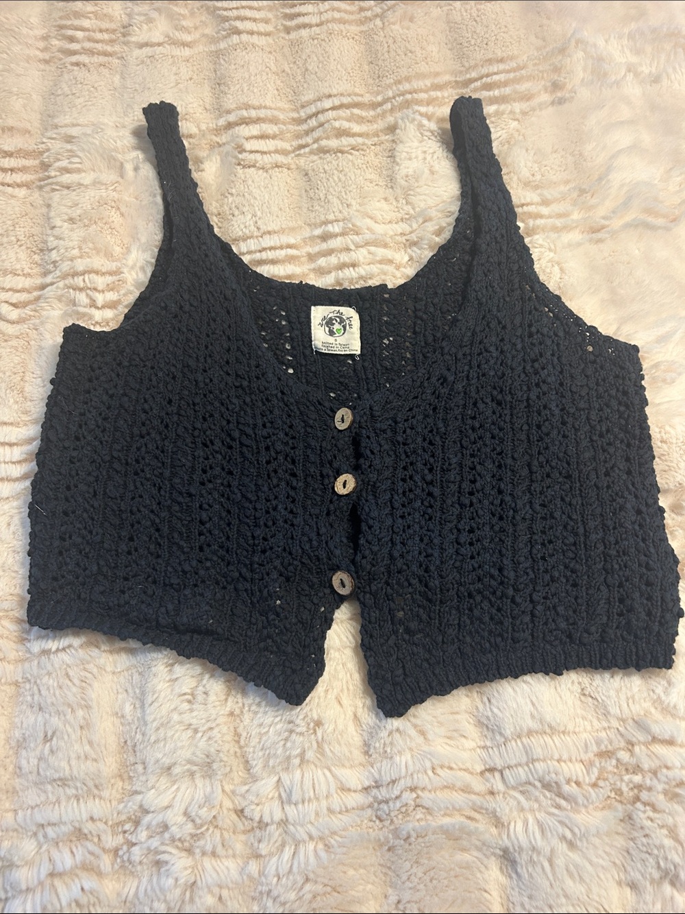 We The Free by Free People Black Crochet Button-Front Tank